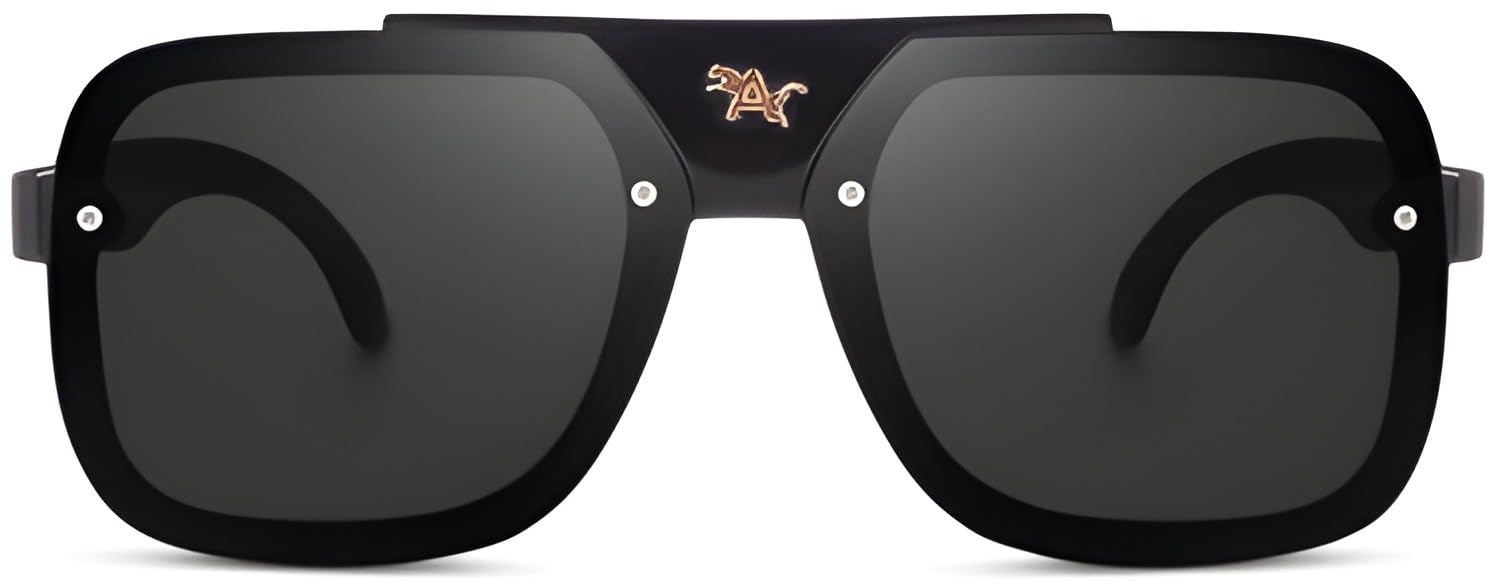 TheDarker Square Sunglasses for Men & Women | Black Frame with Gold Logo | Trendy Fashion Shades | UV400 Protection | Ligh...