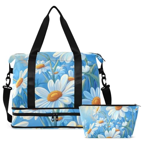 Blue Daisy Hello Sunshine Bloom Spring Workout Bag Weekender Duffel Bag with Adjustable Strap for Sports 2 Pcs Set2