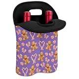 Purple Gingerbread Man Wine Bottle Tote Bag, Wine Carrier Bag with Protective Cushioning, 2 Bottle Holder Tote for Picnic, Travel, BBQ, Dinner Parties, Winery Trips Christmas Winter Bow Candy Cane