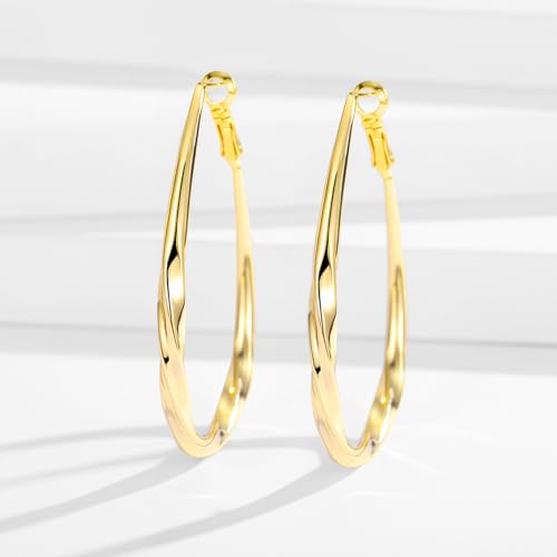 Elegant Large Gold Hoop Earrings for Women - 14k Gold Plated 925 Sterling Silver Lightweight Oval Hoops - Perfect Gift Jewelry - Image 8