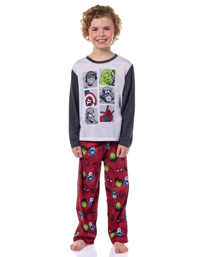 Centric Brands Avengers Pajamas Kid's Avengers Superhero Icons AOP Print 2-Piece Long Sleeve Jersey PJ Pant Set Boys Girls (8) Multicolored