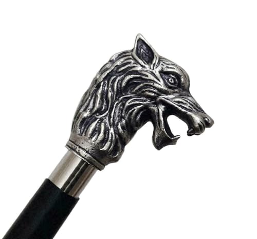 Antique Vintage Walking Stick Cane Victorian Roman wood walking stick Wolf Brass Handle Cane Collectible Adult wooden walking cane