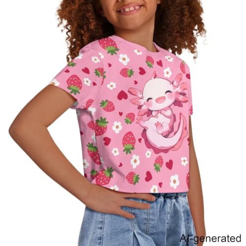 Image of Cute Crop Tops for Girls Short Sleeve Summer T Shirts Fashion Graphic Tees Crew Neck Pullover Tee 5-14 Years