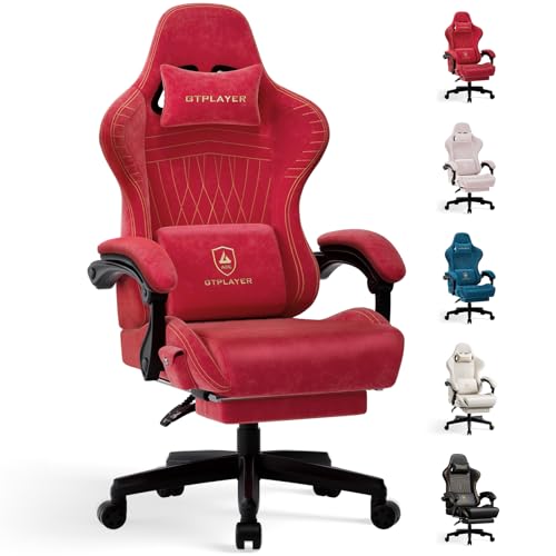 GTPLAYER Gaming Chair with Speakers & Footrest, Cherry Red