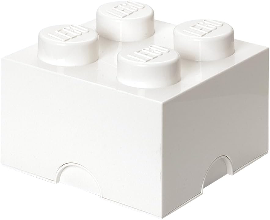 LEGO Storage Brick 4 - studs White - Stackable Plastic Storage Box with Lid for Kids and Adults Ideal Desk Organizer and Toy Box - 5.6L Capacity