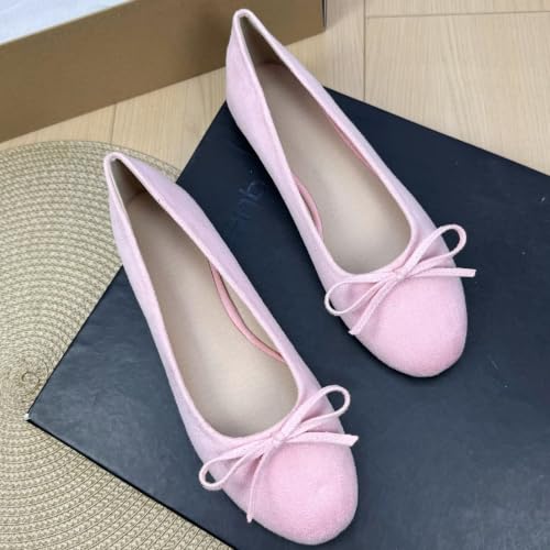 Image of TN TANGNEST Women's Velvet Flats Round Toe Ballet Shoes | Elegant Bowknot Flats Comfortable Casual Slip On Flats for Work