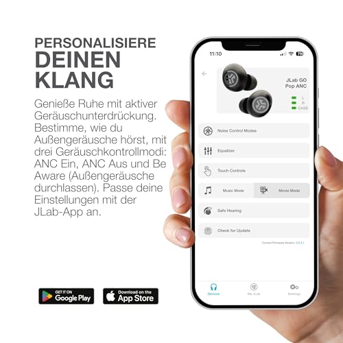 JLab Go Pop ANC In Ear Kopfhörer - Bluetooth, Schwarz – Ansicht 5