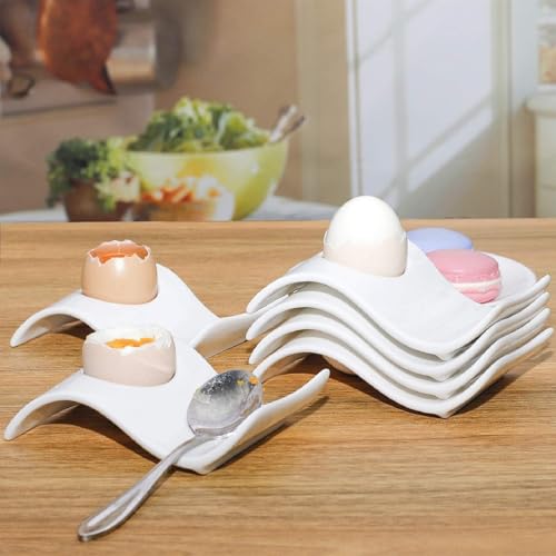 Foto von ChasBete Eierbecher Porzellan 4er Set, mit 1 Eierköpfer, Weiß