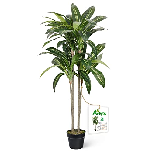 Aveyas 4Ft Artificial Dracaena Tree In Cemented Pot, Real Touch Fake Tropical Plants Bonsai Faux Silk Tree For Indoor Outdoor Porch Office House Living Room Home Modern Floor Corner Decor Gift(4 Feet) #TOP21