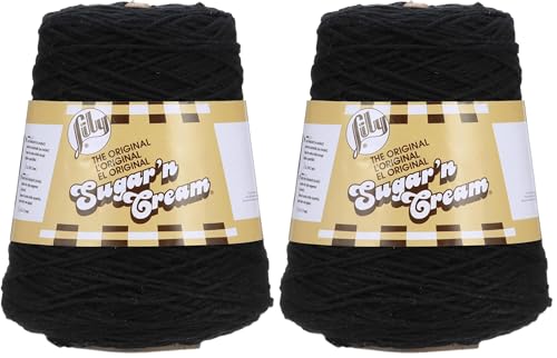 Image of Lily Sugar'n Cream Cotton Cone Yarn, 14 oz, Black, 1 Cone (Pack of 2)