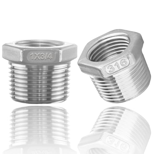 316 Stainless Steel Hex Bushing Reducer, 1 NPT Male to 3-4 NPT Female Pipe Fitting Adapter - Corrosion Resistant Connector for Plumbing, Hydraulic, Air, Oil & Gas Systems (1 to 3-4)
