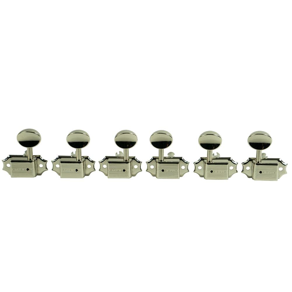3 Per Side Deluxe Series Tuning Machines - Single Line - SafeTi Post - Nickel With Metal Oval