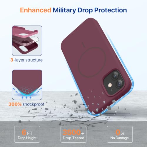 Image of miracase Magnetic for iPhone 12 Case /iPhone 12 Pro Case, [Soft Anti-Scratch Microfiber Lining], Compatible with MagSafe, Liquid Silicone Shockproof Drop Protection Phone Case for 12 /12 Pro,Wine Red