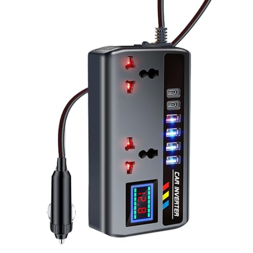 Car Inverter, 12V/24V to 220V Car to Outlet Adapter, 2 AC Output Portable 3 USB Ports Auto Charger Adapter for Air Compressor Laptop Vehicles Camping