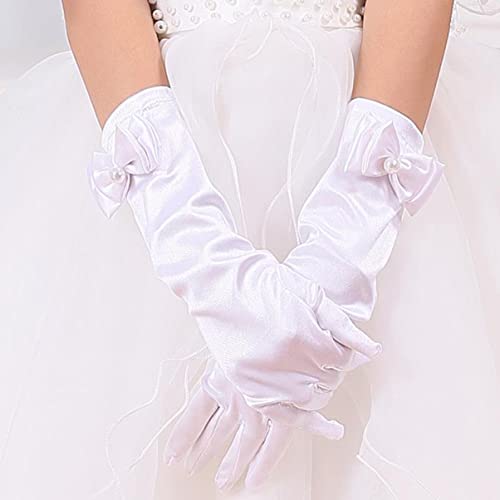 Beaupretty 1Set Satin Dress Up Gloves White Pink Light Blue for Weddings Parties Dress Up with Cute Bowknot Design4