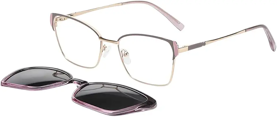 Óculos Armação 2 em 1 Clip-On Rova Feminino Dourado Rose Frizz Metal