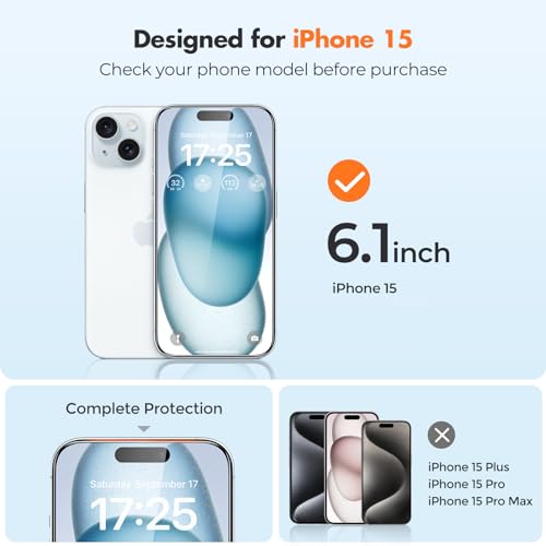 Image of UNBREAKcable 3-Pack Screen Protector for iPhone 15, Double Shatterproof Tempered Glass [Easy Installation Frame] [9H Hardness] [99.99% HD Clear] [Case Friendly] for iPhone 6.1 inch