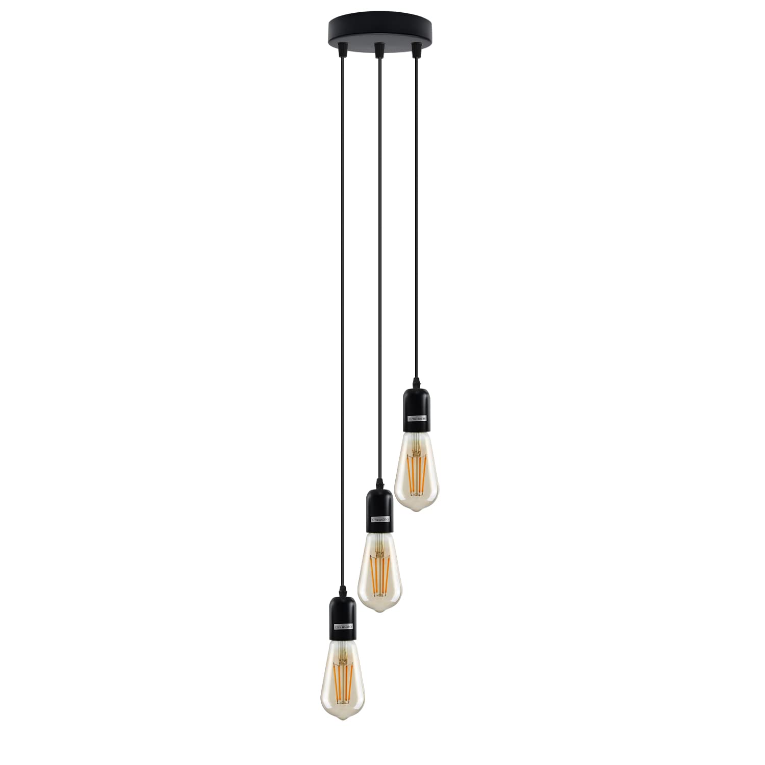 Modern Vintage 3 Head Light Cluster Cascade Ceiling Pendant E27 Drop Light Height Adjustable Hanging Lamp Fixture for Kitchen Restaurant etc.
