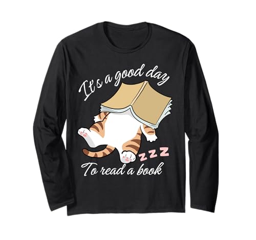 It’s a Good Day to Read a Book Funny Sleeping Cat Book Lover Manga Larga