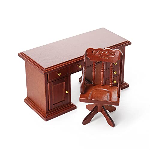 Odoria 1/12 Miniaturas Mesa e Cadeira Escritório Acessórios Móveis para Casa de Bonecas