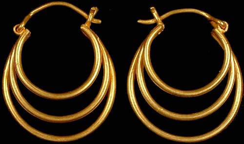 Exotic India Designer Triple Hoop Earrings - 18 K Gold