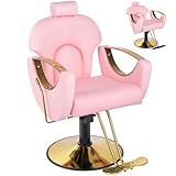 Dangvivi Pink Salon Chair for Hair Stylist,Barber Chair for Home Barbershop, Reclining Hair Salon Chair, Hydraulic Pump,360°Rotation,135°Recline,Beauty Salon Hairstylist Gift for Women