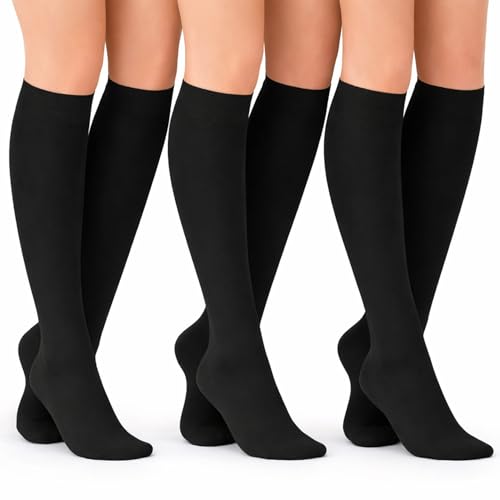 Image of Diamond Star Women's Trouser Socks, Opaque Knee High Nylon Socks, Stretchy Comfort Fit for Work and Casual, 6 Pairs