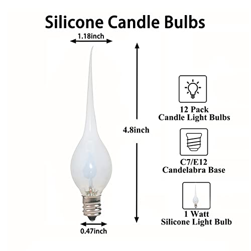 Silicone Dipped Candle Light Bulbs Flicker Flame Candle Replacement Bulbs 1 Watt Country Style Silicone Light Bulbs For Window Candle Lamps Chandeliers, C7/E12 Candelabra Base (12 Pack) #TOP1