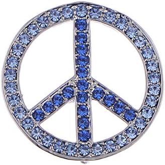 Alilang Silvery Tone Shine Blue Crystal Rhinestones Hippie Peace Sign Brooch Pin Pendent