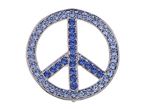 Alilang Silvery Tone Shine Blue Crystal Rhinestones Hippie Peace Sign Brooch Pin Pendent #TOP11