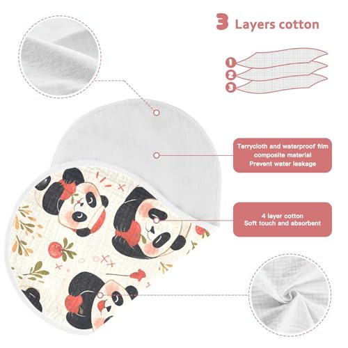 Bolaz Baby Burp Cloths 4 Pack,Panda Pattern,Feeding Cloths Face Towel Super Absorbent Soft Cotton Burping Rags Feeding Bibs4