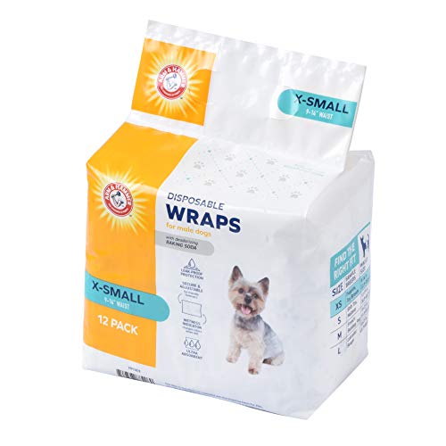 Arm & Hammer For Pets Male Dog Wraps, X-Small 12Ct | Super Absorbent Dog Wraps For Male Dogs | Arm & Hammer Baking Soda Enhanced Doggie Diapers For Odor Control, Dog Diapers Male, Male Dog Diapers #TOP1