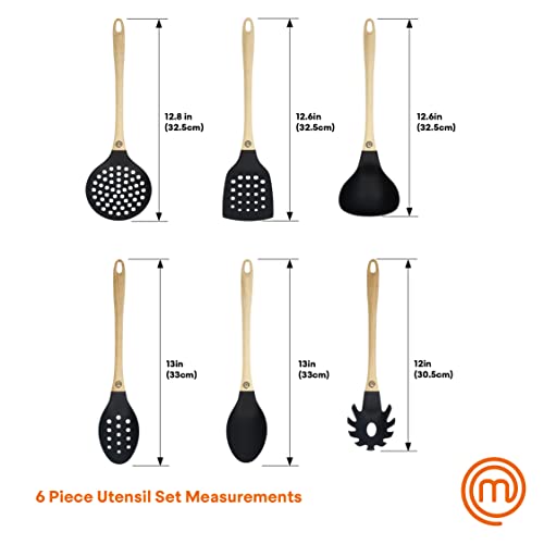 Masterchef Kitchen Utensils Set Dishwasher Safe, Non Toxic Cooking Utensils Set For Nonstick Cookware, Non Scratch Plastic Tools Incl. Spatulas & Spoons, Heat Resistant Nylon, 6 Piece, Natural Look #TOP5