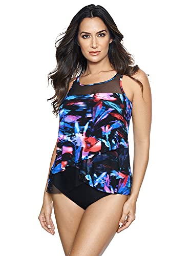 Miraclesuit Women's Plus Size Swimwear Linked in Mirage High Neckline Underwire Bra Tankini Top