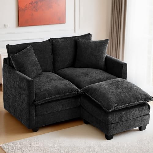CAFUZY 50" Loveseat Sofa with Ottoman| Chenille L Shape Love