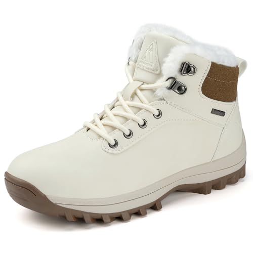 Mishansha Zapatos de Invierno Hombre Botas de Nieve Mujer Zapatillas Montaña Botines Forro Trekking Beige Arena 42
