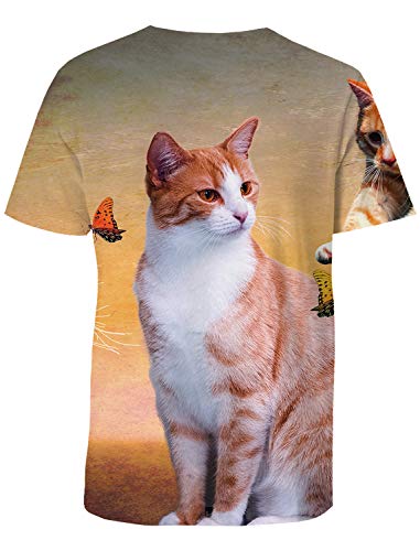 Men T-Shirts, Fashion Funny 3D Cute Cat Butterfly Printed Short Sleeve Shirts Round Neck 3D Print Tees T-Shirt For Men #TOP3