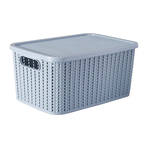 Caixa 2.8 L Com Tampa Trama Plasútil, azul mediterrâneo