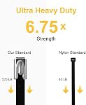 OFFO Metal Black Zip Ties 105 PCS 300mm(11.8 in) 150KG (270 LB) Tensile Resistance Premium Heavy Duty Stainless Steel Wire Multifunctional Locking Exhaust Wrap Flexible Durable