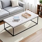 CENSI 47-Inch White Marble Coffee Table Ottoman Center Table for Living Room, Rectangle Modern Industrial Style,Wood and Metal (Marble)