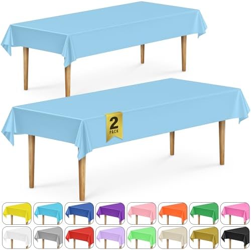 DecorRack 2 Rectangular Tablecloths BPA-Free Plastic, 54 x 108 inch, Dining Table Cover Cloth Rectangle for Parties, Picnic, Camping and Outdoor, Disposable or Reusable in Light Blue (2 Pack)