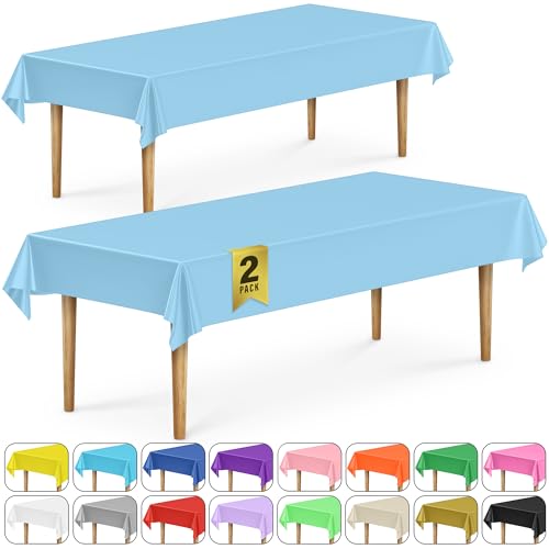 DecorRack 2 Pack Light Blue Plastic Tablecloths (Rectangular 54x108 in)