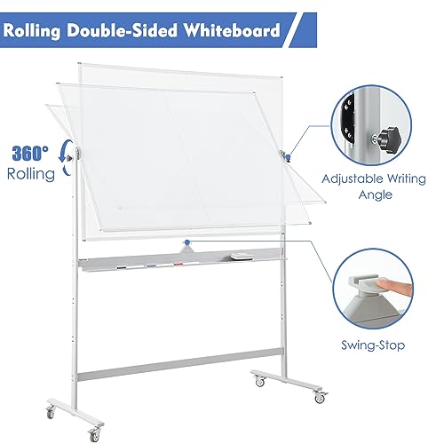 FORTUNO Large Magnetic Mobile Whiteboard 72"x48", Rolling Double Sided Stand Whiteboard on Wheels, Reversible Adjustable Height/Angle Dry Erase Board 6' x 4' Easel White Board for Office Classroom by FORTUNO - Image 2