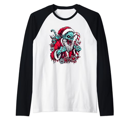 Zombie Santa Claus Christmas Zombies Xmas Horror Lover Camiseta Manga Raglan