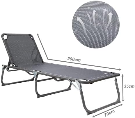 Homecall XXL SunLounger Beach bed Lounger Three-Legged Alu with textilene black Maximum Load 150 kg