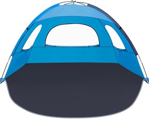 NXONE Beach Tent Sun Shade Shelter for 2-3 Person with UV Protection, Extended Floor, 3 Mesh Roll Up Windows & 8.0mm Fiberglass Rods丨Carry Bag Included (Sky Blue)