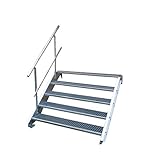 Stahltreppe Industrietreppe Aussentreppe Treppe 5 Stufen-Breite 90cm Variable Geschosshöhe 70-105cm mit einseitigem Geländer