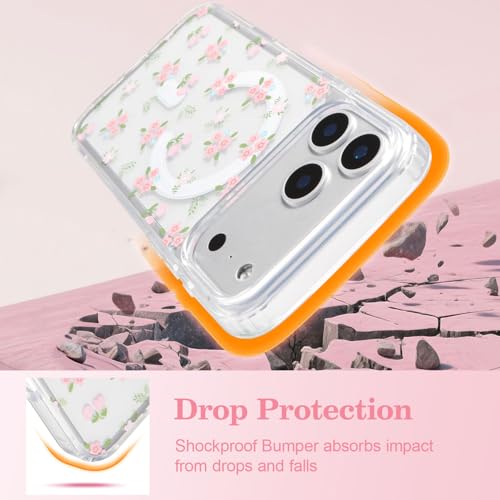 Coque compatible Magsafe iPhone 17 Pro Max mince transparente au style floral