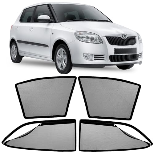 Image of AutoStory Magnetic Car Sunshade for Skoda Fabia | Front Half Cut for Mirror Visibility + Rear Full Coverage with Zipper | Heavy Heat & UV Protection | Privacy Side Window Curtains Shades