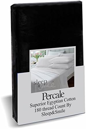 4ft, Small Double Black Percale Superior Egyptian Cotton Flat Sheet 180 thread Count By Sleep&Smile : Black